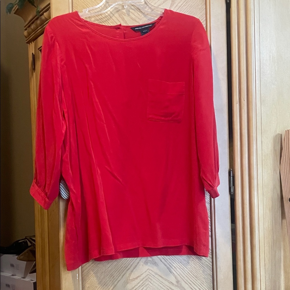 French connection red silk blouse size 8